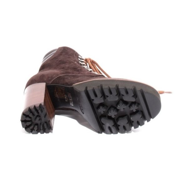 Italian Brown Suede Lace-Up Zip-Up Ankle Heel Boots - Picture 8 of 8